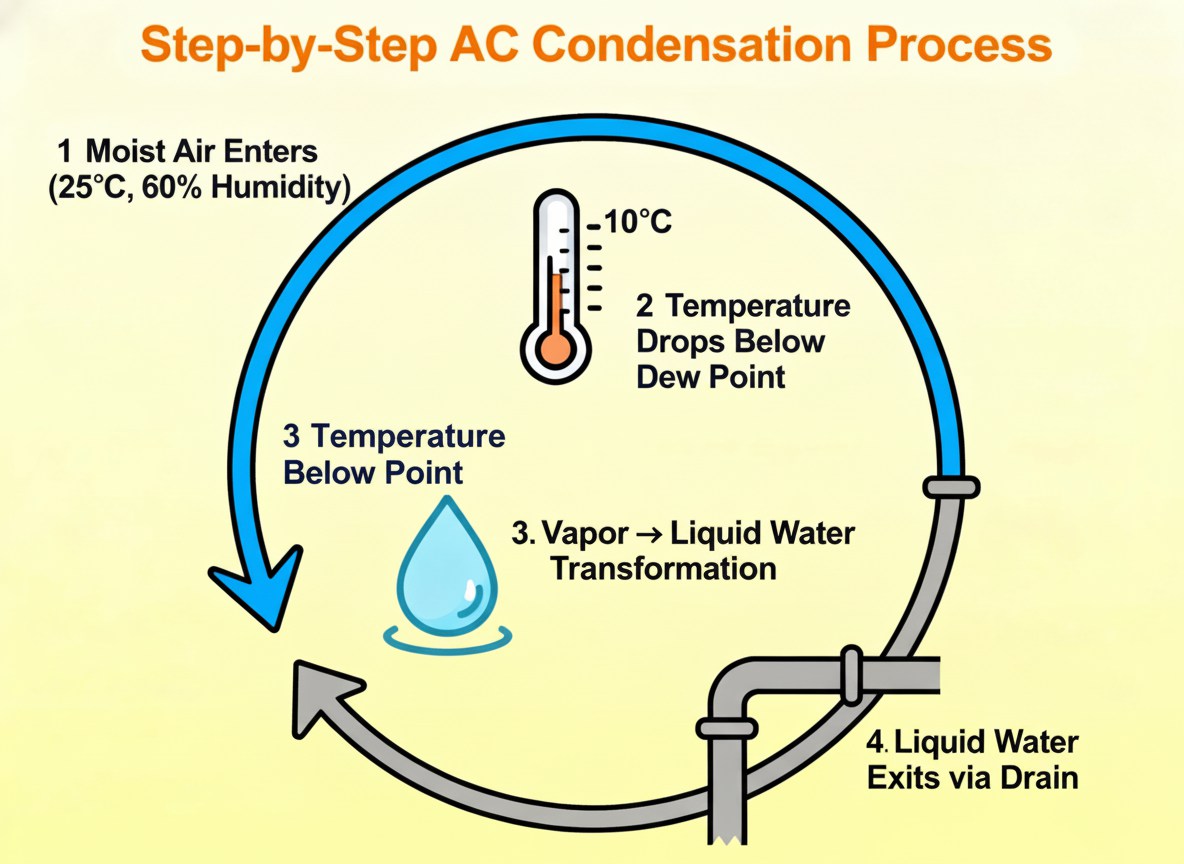 Diagram illustrating the condensation process in air conditioners